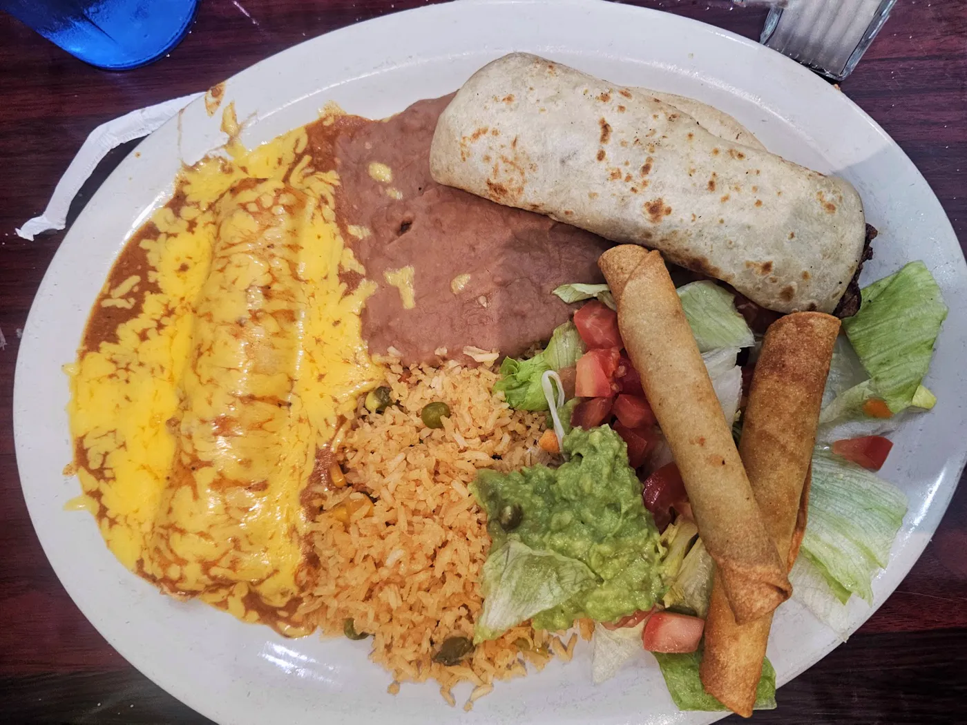 A combination plate photographed at El Dorado Restaurant